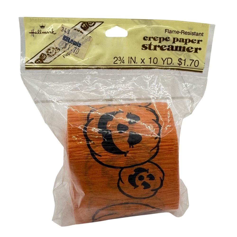 Vintage Hallmark Halloween Crepe Paper Streamer Orange Pumpkin Jack-O-Lantern